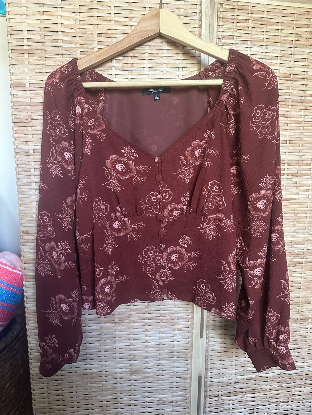 Madewell Preston Puff Sleeve Top Letterpress Floral Small